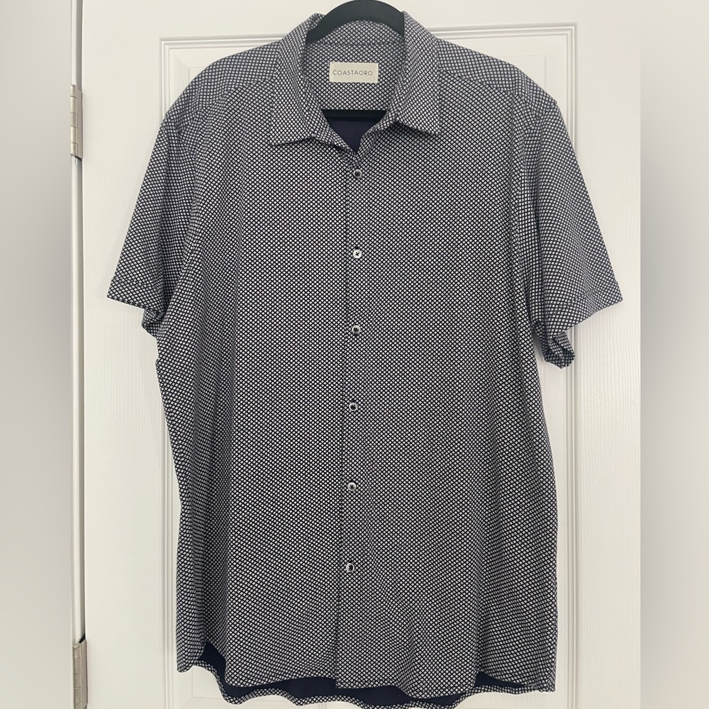 Coastaoro Men's Short Sleeve Navy Printed Button Down Collared Shirt Size XL